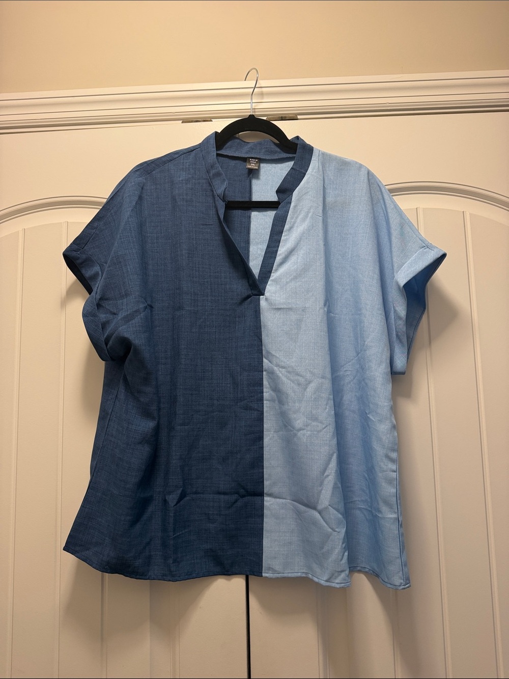 SHEIN Two-Tone Navy and Light Blue Short-Sleeve Blouse